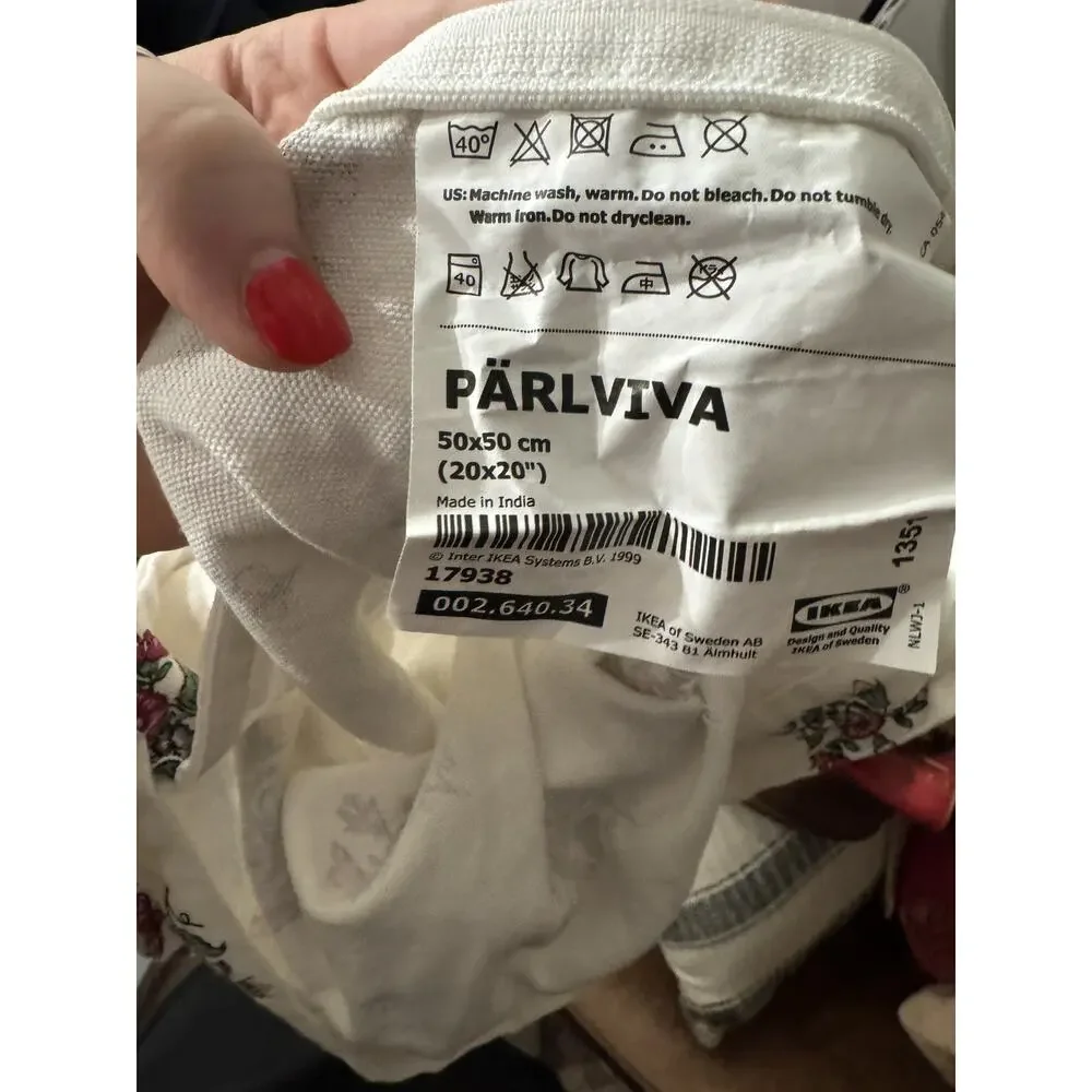 IKEA Pillow Cover Parlviva Floral Flowers Bouquet White 20x20